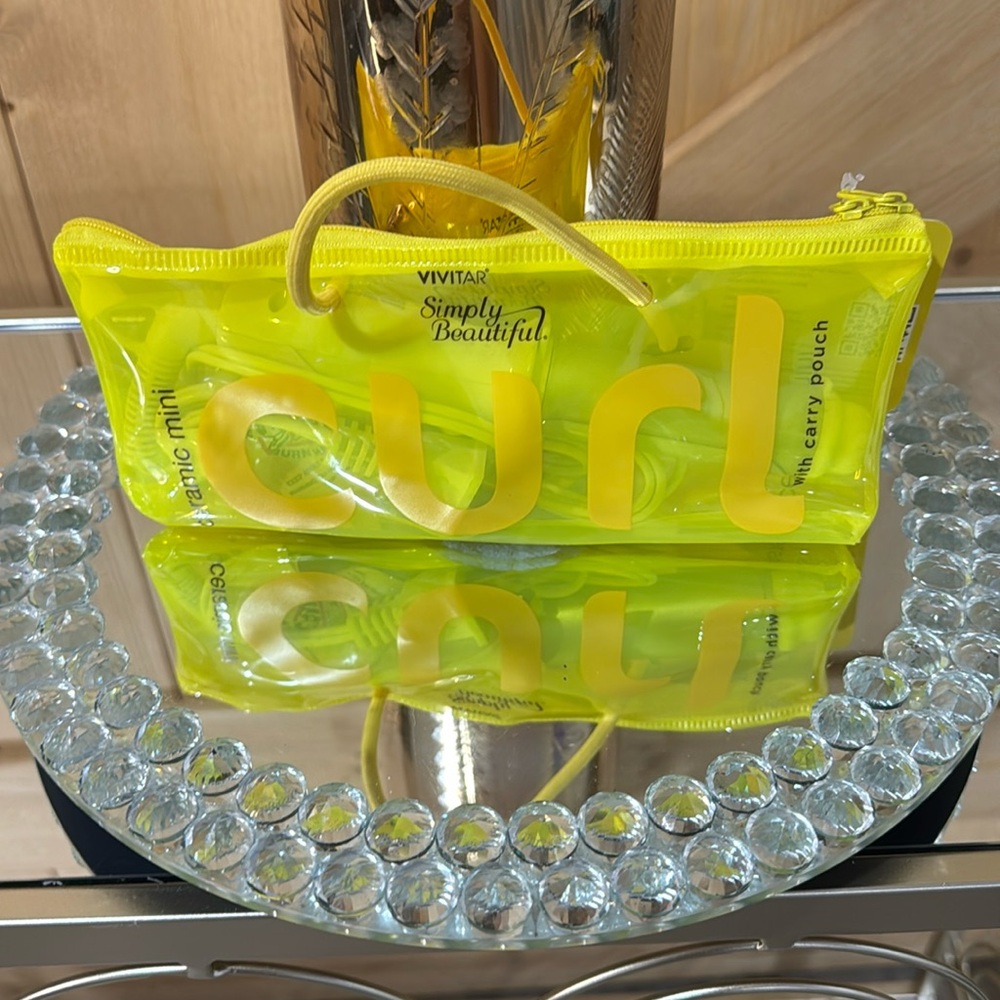 Simply Beautiful Vivitar Ceramic Mini Curl w/NEON Yellow Carry Pouch TRAVEL NWT